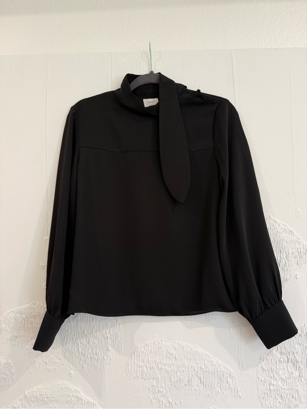 Wilfred Black Tie-Neck Long Sleeve Blouse